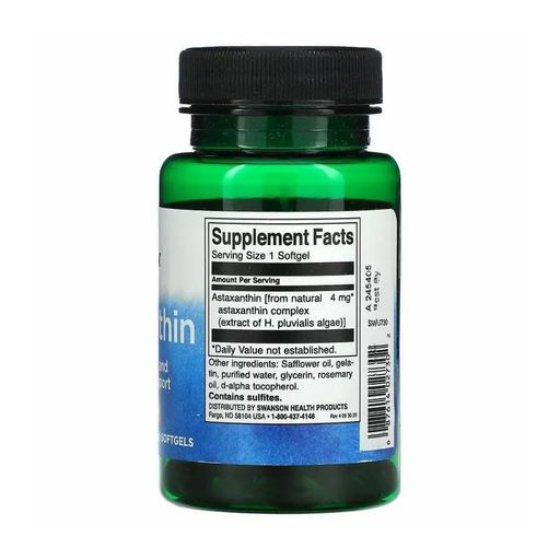Астаксантин Swanson Astaxanthin, 4 мг, 60 гелевых капсул