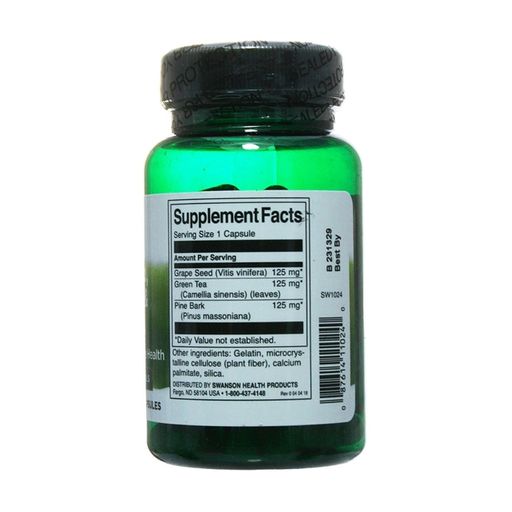Зелений чай Swanson Grape Seed Green Tea & Pine Bark з виноградних кісточок і соснова кора, 60 капсул