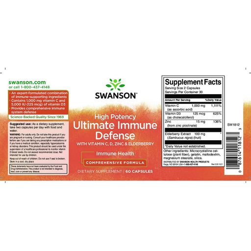 Полная иммунная защита Swanson Ultimate Immune Defense High Potency, 60 капсул