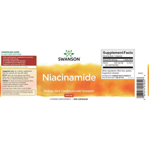 Ніацинамід Swanson Niacinamide 500 мг, 250 капсул