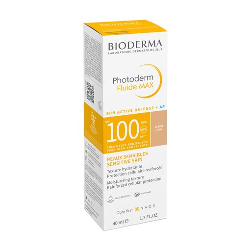 Солнцезащитный тональный флюид для лица Bioderma Photoderm Fluide Мах SPF 100 PA ++++ для чувствительной кожи, светлый, 40 мл