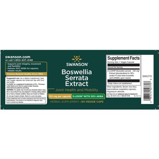 Экстракт босвеллии Swanson Boswellia Serrata Extract 125 мг, 60 капсул
