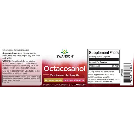 Уцінка! Октакозанол Swanson Octacosanol 20 мг, 30 капсул