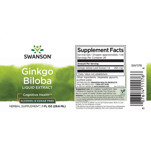 Екстракт гінкго білоба Swanson Ginkgo Biloba Liquid Extract, в рідині, 29.6 мл