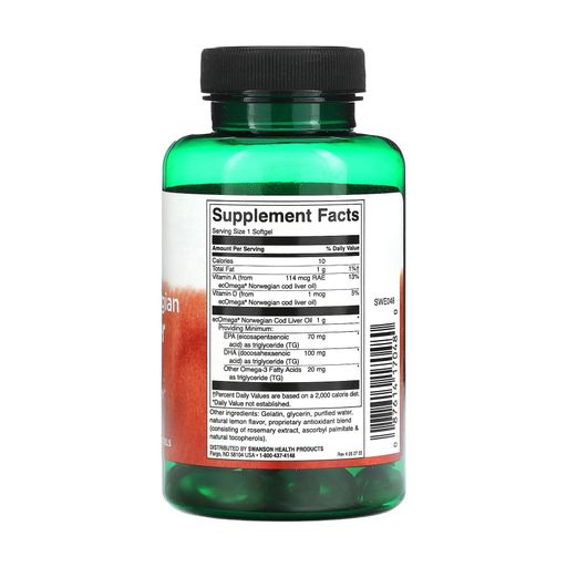 Олія печінки тріски Swanson Pristine Norwegian Cod Liver Oil, 60 капсул