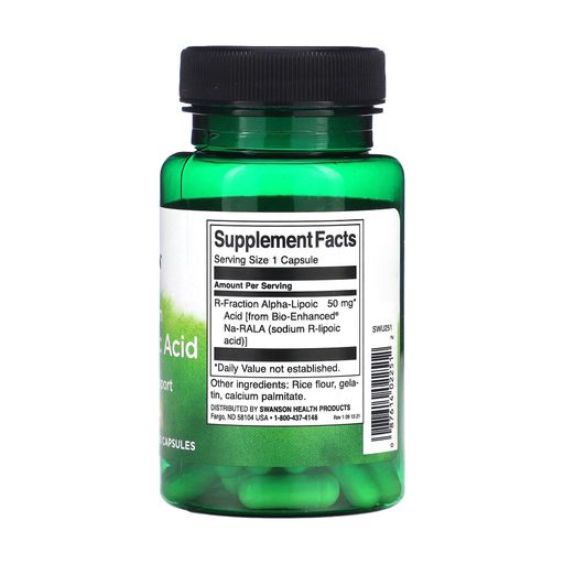 Уценка! Альфа-липоевая кислота Swanson R-Fraction Alpha Lipoic Acid 50 мг, 60 капсул