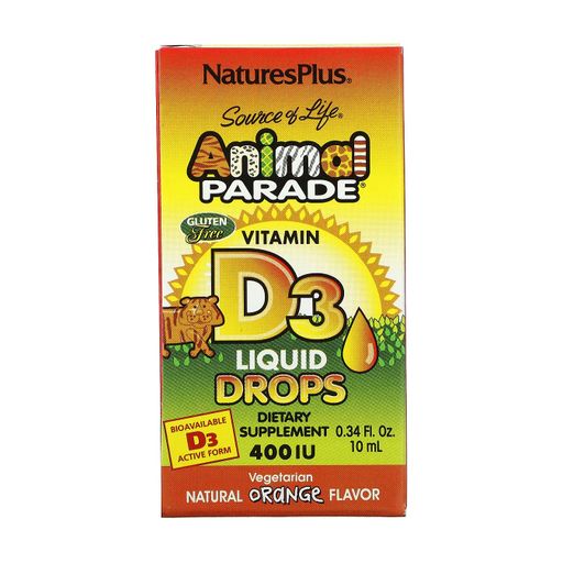 Детский витамин Д3 NaturesPlus Animal Parade Vitamin D3 Liquid Drops, 400 МЕ, со вкусом апельсина, в жидкости, 10 мл