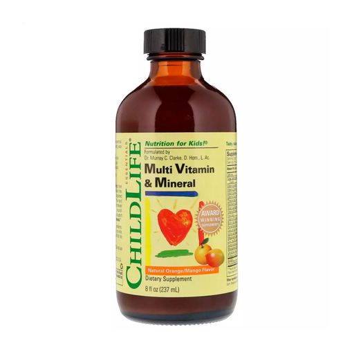 Дитячі мультивітаміни та мінерали ChildLife Multi Vitamin & Mineral зі смаком апельсина-манго, в рідині, 237 мл
