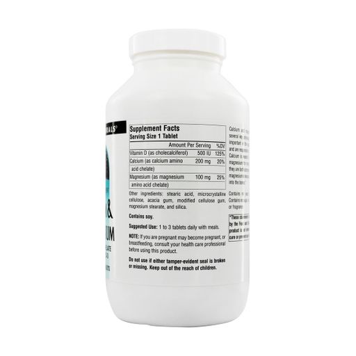 Кальций и магний Source Naturals Calcium & Magnesium с аминокислотным хелатом и витамином D3, 300 мг, 250 таблеток