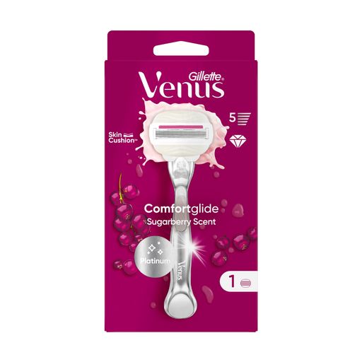 Уценка! Станок для бритья женский Gillette Venus Comfort Glide Sugarberry с ароматом сладких ягод, 1 сменный картридж