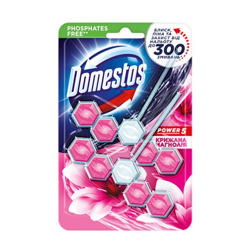 Уцінка! Блок для очищення туалету Domestos Power 5 Крижана магнолія, 2*55 г