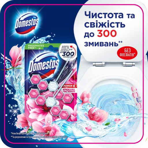 Уцінка! Блок для очищення туалету Domestos Power 5 Крижана магнолія, 2*55 г