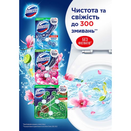 Блок для очистки туалета Domestos Power 5 Свежесть хвои, 3*55 г