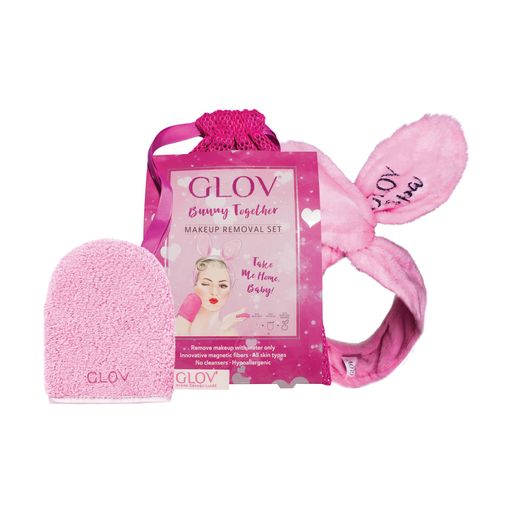 Набор Glov Bunny Together (перчатка для снятия макияжа, розовая, 1 шт + обруч-ушки для волос, розовый, 1 шт + сумочка-мешочек, 1 шт)