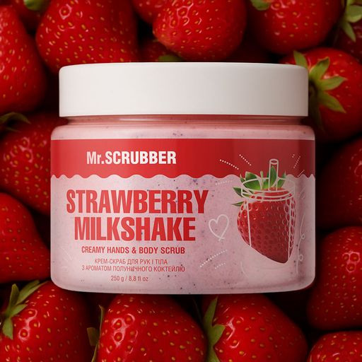 Крем-скраб для рук і тіла Mr.Scrubber Creamy Hands & Body Scrub Strawberry Milkshake з ароматом полуничного коктейлю, 250 г