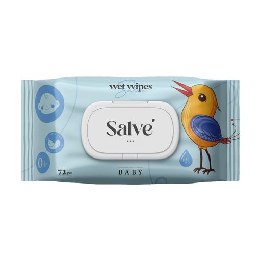 Детские влажные салфетки Salve синие, 72 шт