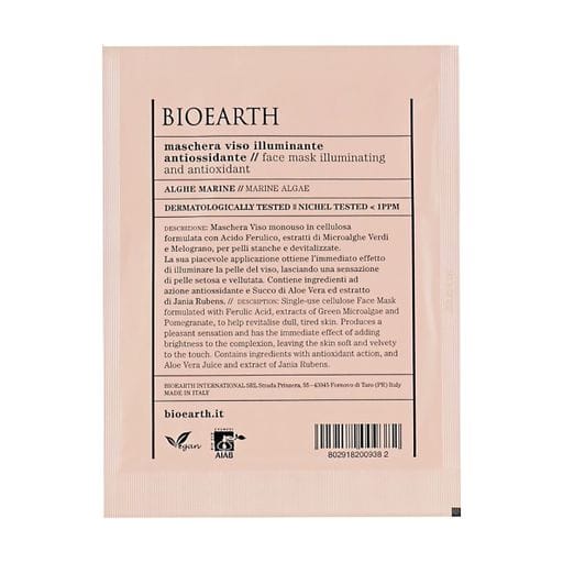 Освітлювальна антиоксидантна тканинна маска для обличчя Bioearth Illuminating And Antioxidant Face Mask з морськими водоростями, 15 мл