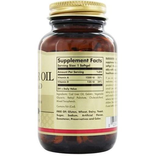 Жир из печени трески Solgar Cod Liver Oil Vitamin A & D 100 Softgels (855193)