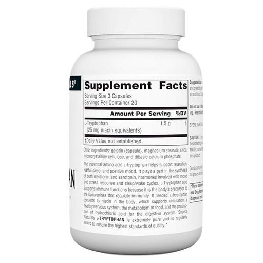 Триптофан Source Naturals L-Tryptophan 500 mg 60 Caps SNS-01984 (855213)