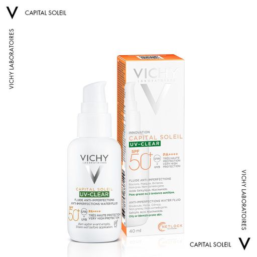 Щоденний сонцезахисний невагомий флюїд для обличчя Vichy Capital Soleil UV-Clear SPF 50+ PA++++ для шкіри схильної до жирності та недосконалостей, 40 мл