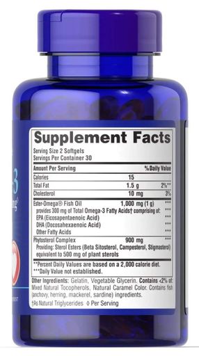 Омега 3 Puritan's Pride Omega-3 Fish Oil 1000 mg Plus Cholesterol Support 60 Softgels (856784)