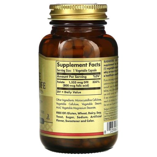 Фолієва кислота Solgar Folate 1333 mcg DFE (Folic Acid 800 mcg) 250 Veg Caps (857175)