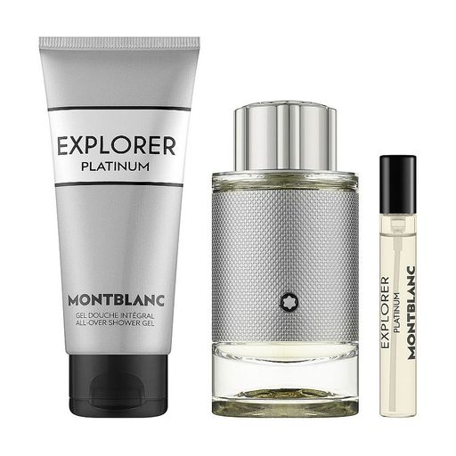 Парфюмированный набор мужской Montblanc Explorer Platinum (парфюмированная вода, 100 мл + парфюмированная вода, 7.5 мл + гель для душа, 100 мл)