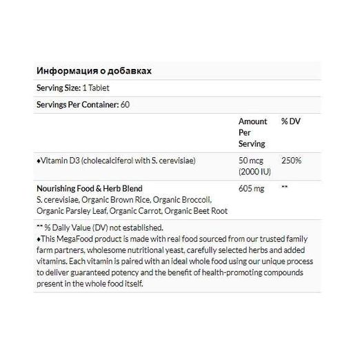 Вітамін D MegaFood Vitamin D3, 2000 IU 30 Tabs (858982)