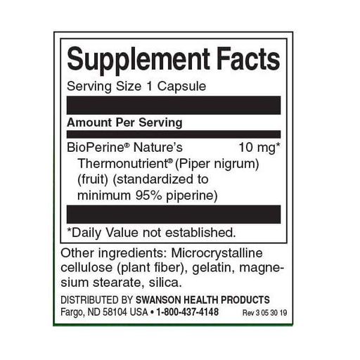 Комплекс для травлення Swanson BioPerine 10 mg 60 Caps (859860)