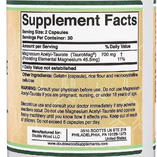 Мікроелемент Магній Double Wood Magnesium Acetyl-Taurate 700 mg 60 Caps (859864)