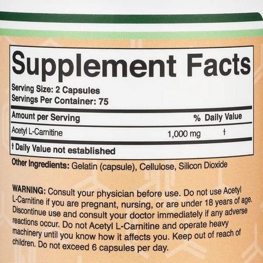 Комплекс Ацетил/Карнитин Double Wood Acetyl L-Carnitine 1000 mg (2 caps per serving) 150 Caps (859923)