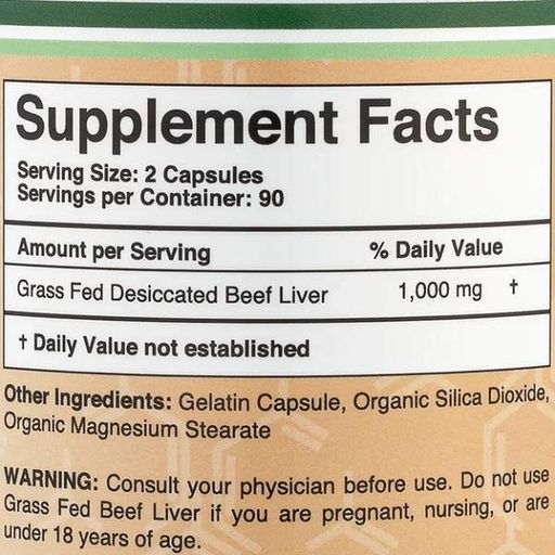 Мультивитамины Double Wood Grass Fed Beef Liver 1000 mg (2 caps per serving) 180 Caps (859944)