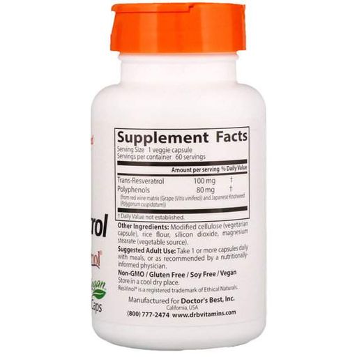 Ресвератрол Doctor's Best Trans-Resveratrol 100 mg 60 Veg Caps (861202)