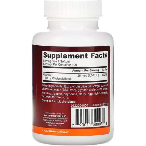 Витамин D Jarrow Formulas Vitamin D3 1000 IU 100 Softgels JRW30003 (861323)