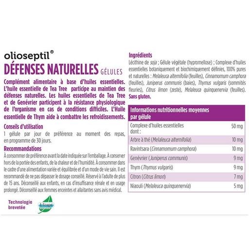 Экстракты для повышения иммунитета OLIOSEPTIL DEFENSES NATURELLES 30 Caps (862490)
