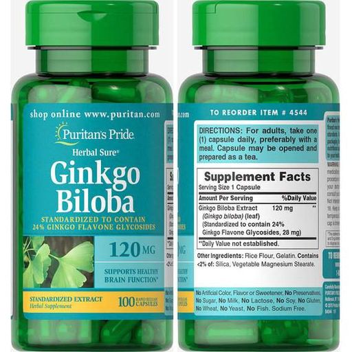 Гинкго Билоба Puritan's Pride Ginkgo Biloba Standardized Extract 120 mg 100 Caps (862491)