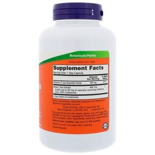 Зелений чай NOW Foods Green Tea Extract 400 mg 250 Veg Caps (862599)