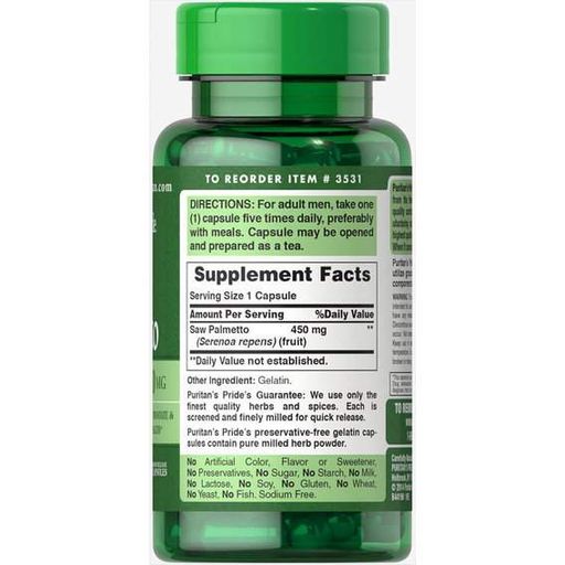 Экстракты ягод сереноа Puritan's Pride Saw Palmetto 450 mg 100 Caps (863053)