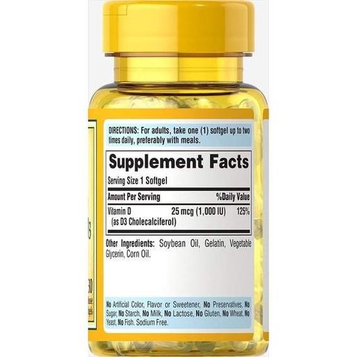 Витамин D Puritan's Pride Vitamin D3 1000 IU Trial Size 30 Softgels (863080)