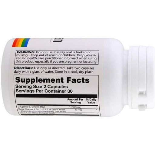 Амінокислота Лізін Solaray L-Lysine & Beta Glucan 1000 mg 60 Veg Caps (863218)