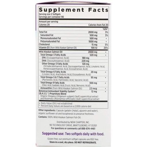 Жир лосося New Chapter Wholemega Extra Virgin Wild Alaskan Salmon Whole Fish Oil 1000 mg 180 Softgels (863836)