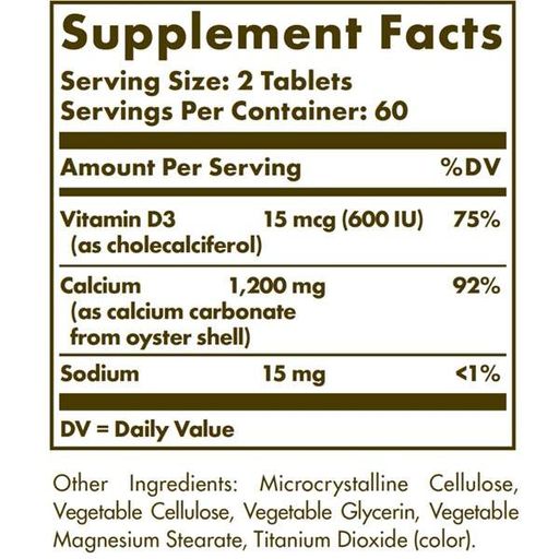 Мікроелемент Кальцій Solgar Calcium 600 from Oyster Shell with Vitamin D3 120 Tabs (863988)