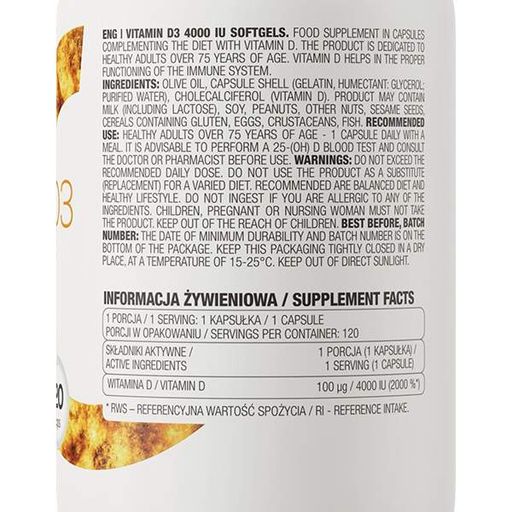 Вітамін D для спорту OstroVit Vitamin D3 4000 120 Caps (866332)