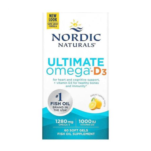 Рыбий жир с витамином Nordic Naturals Ultimate Omega-D3, со вкусом лимона, 1280 мг + 1000 МЕ, в капсулах