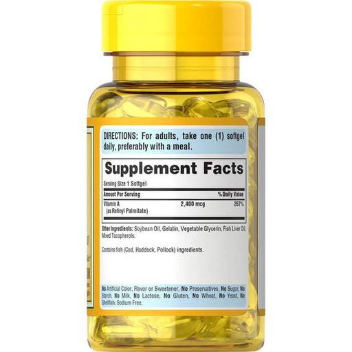 Витамин A Puritan's Pride Vitamin A 8,000 IU (2,400 mcg) 100 Softgels (866935)