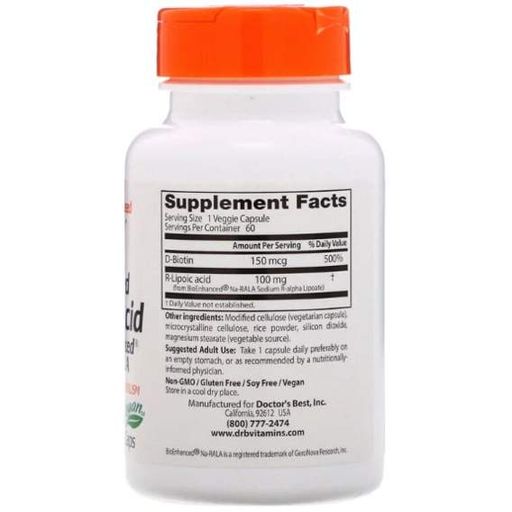 Альфа-ліпоєва кислота Doctor's Best Stabilized R-Lipoic Acid 100 mg 60 Veg Caps DRB-00123 (866963)