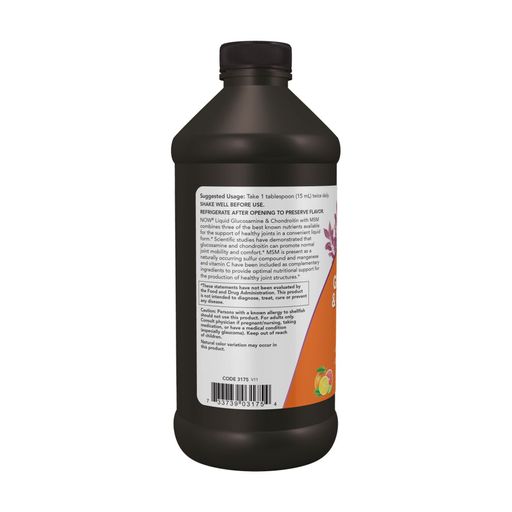 Глюкозамин и хондроитин с МСМ NOW foods Liquid Glucosamine & Chondroitin with MSM в жидкости, 473 мл
