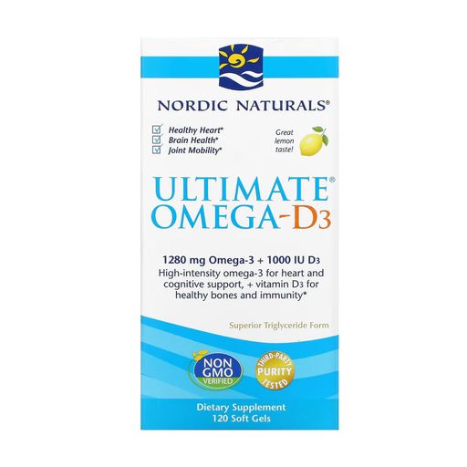Рыбий жир с витамином Nordic Naturals Ultimate Omega-D3, со вкусом лимона, 1280 мг + 1000 МЕ, в капсулах