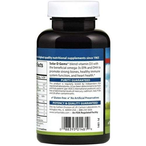 Вітамін D Carlson Labs Solar D Gems 4000 IU 120 Soft Gels (867467)