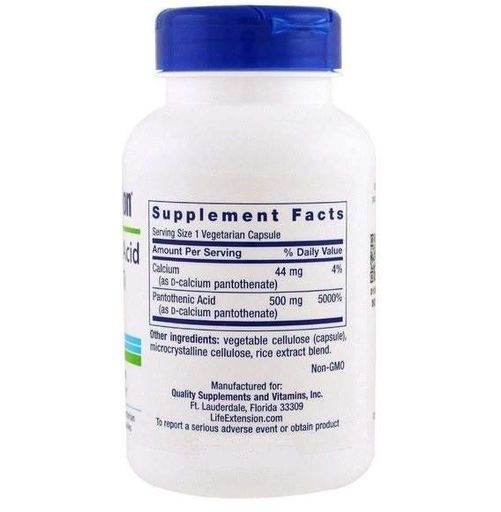 Пантотеновая кислота Life Extension Pantothenic Acid (Vitamin B-5) 500 mg 100 Veg Caps (867494)